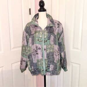 Silk Vintage EVR ZipUp Collared Floral Patchwork Design Lightweight Jacket Large